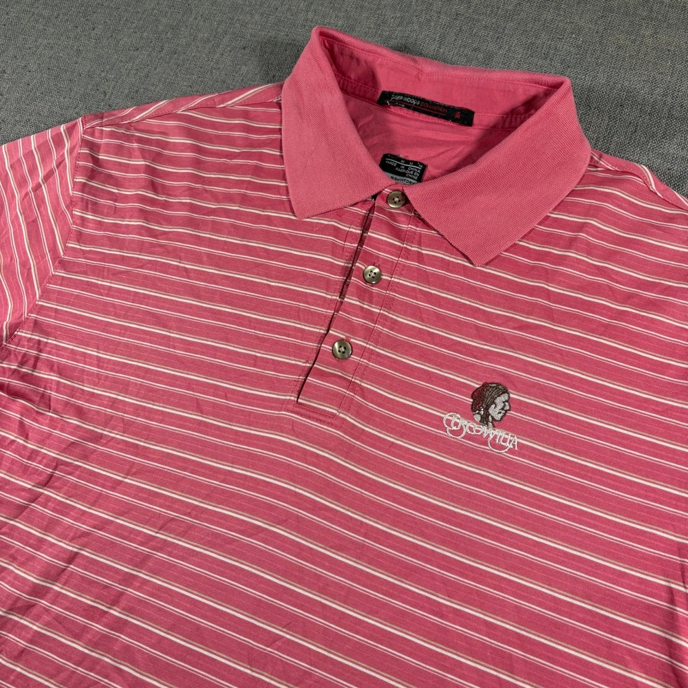 Tiger Woods Collection Nike Polo Men Medium Pink Striped Golf Shirt Escowilla